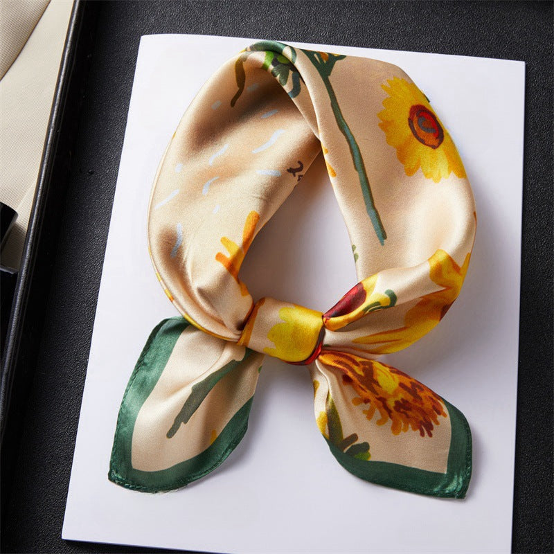 100% Silk Scarf Real Silk Premium Hangzhou Silk Small Square Scarf Spring and Autumn All-match Neck Protection Decorative Shirt Professional Scarf