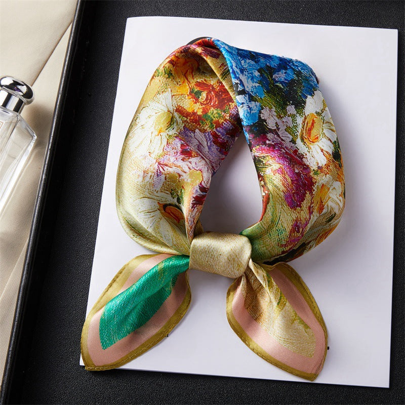 100% Silk Scarf Real Silk Premium Hangzhou Silk Small Square Scarf Spring and Autumn All-match Neck Protection Decorative Shirt Professional Scarf