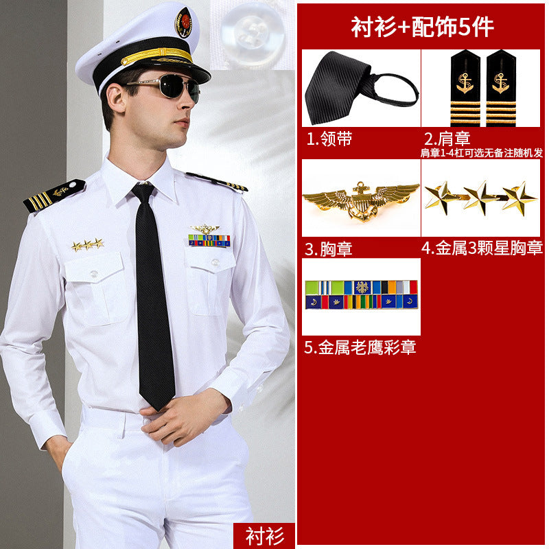 Men's Seafarer's Uniform Shirt Seafarer's Costume Aviation Uniform High-end Costume Sending Paulette Blend Tie