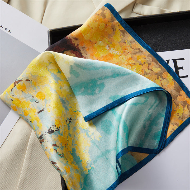 100% Silk Scarf Real Silk Premium Hangzhou Silk Small Square Scarf Spring and Autumn All-match Neck Protection Decorative Shirt Professional Scarf