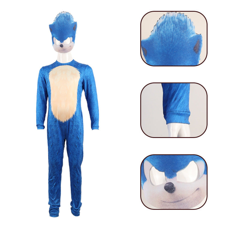 Spot Sonic Play Costume Supersonic Kid cos Costume Jumpsuit Blue Black Halloween cos Costume