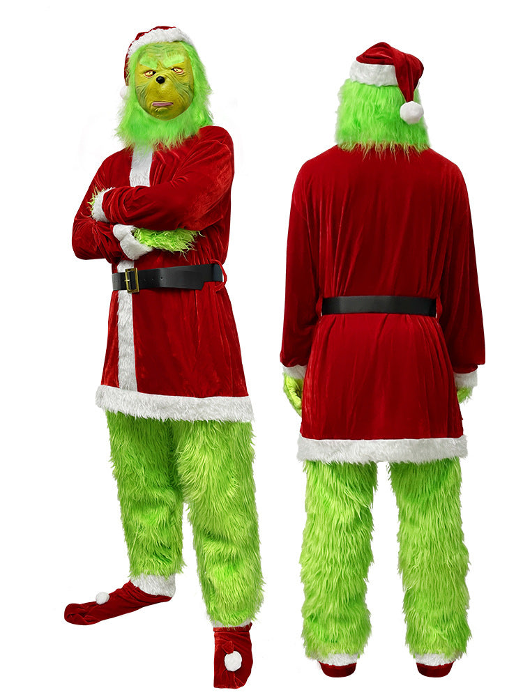 Santa Claus Grinch Green Furry Monster Grinch Party Performance Costume Cross-Border Christmas Costume Cosplay Set