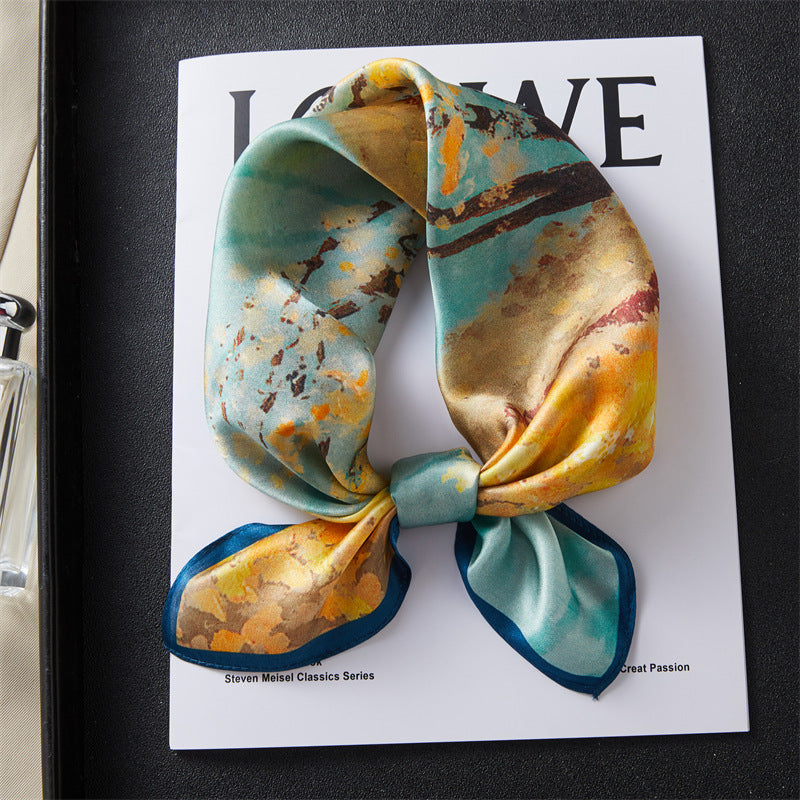 100% Silk Scarf Real Silk Premium Hangzhou Silk Small Square Scarf Spring and Autumn All-match Neck Protection Decorative Shirt Professional Scarf