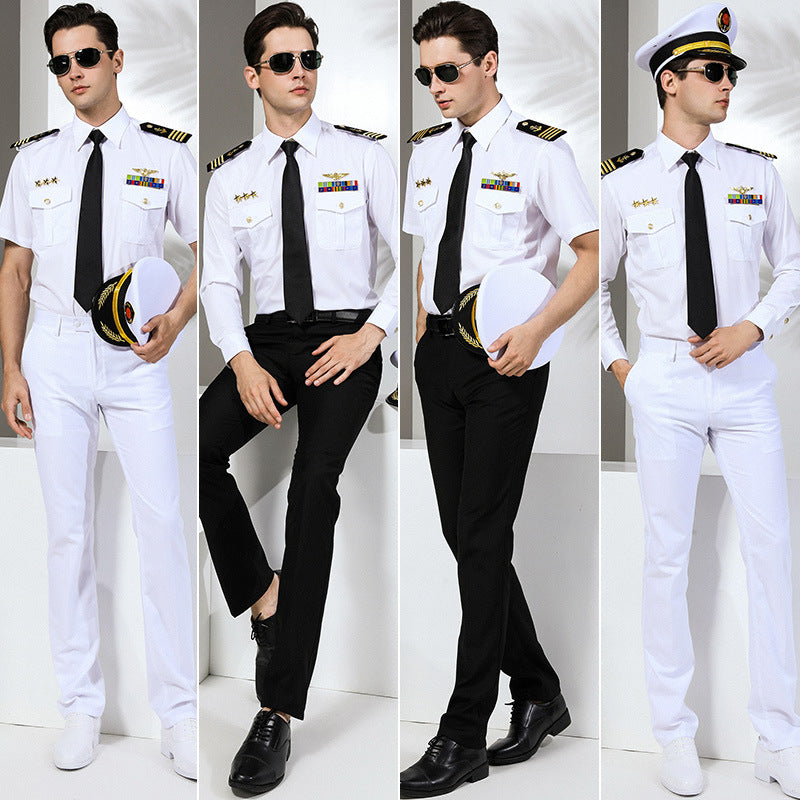 Men's Seafarer's Uniform Shirt Seafarer's Costume Aviation Uniform High-end Costume Sending Paulette Blend Tie