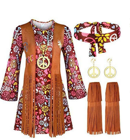 Fringed hippie costume cross-border women's retro hippie costume dress halloween cos costume spot