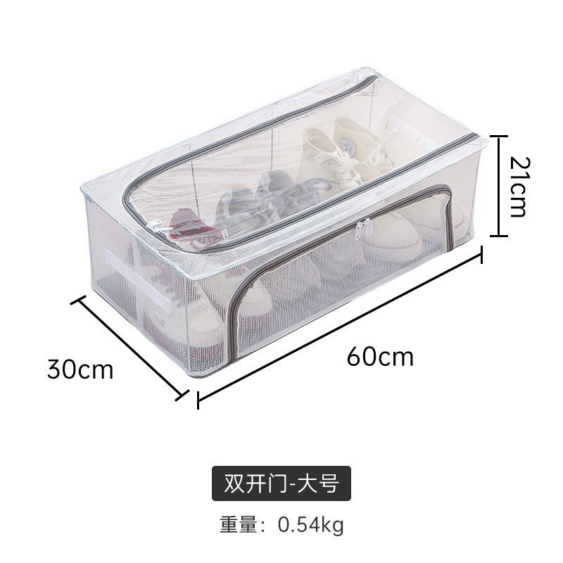 Household Transparent Foldable Shoe Storage Box Visible Installation-Free Bed Bottom Shoe Cabinet Thickened Steel Frame Storage Box