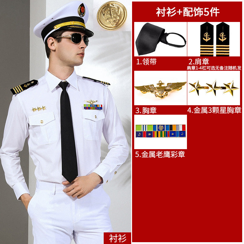 Men's Seafarer's Uniform Shirt Seafarer's Costume Aviation Uniform High-end Costume Sending Paulette Blend Tie