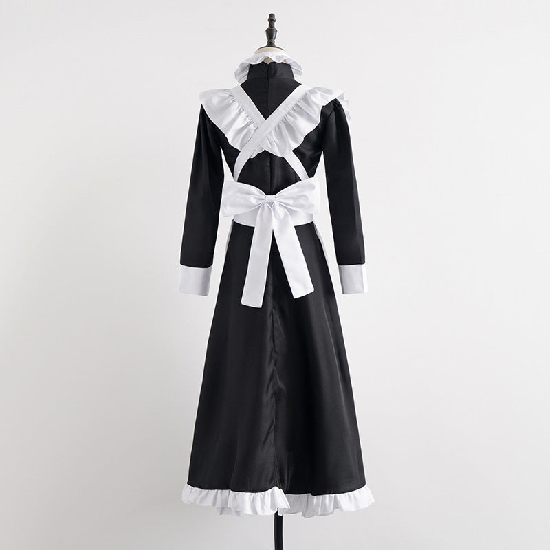 Classic Black and White Maid Cos Costume British Style Pearl Line Long Cafe Maid Costume cosplay Costume