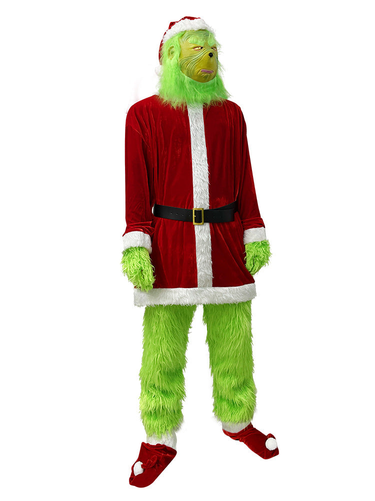 Santa Claus Grinch Green Furry Monster Grinch Party Performance Costume Cross-Border Christmas Costume Cosplay Set