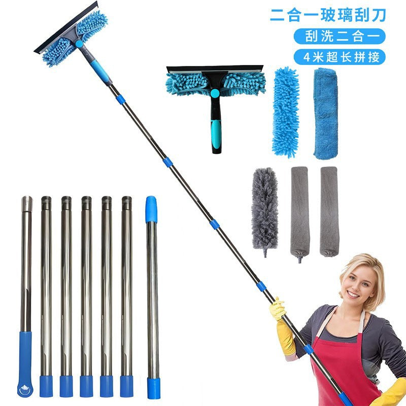 Cross-Border 2-in-1 Window Cleaning Scraper, Glass Cleaning Brush, Wiper, Glass Scraper, Double-Sided Glass Cleaning Tool