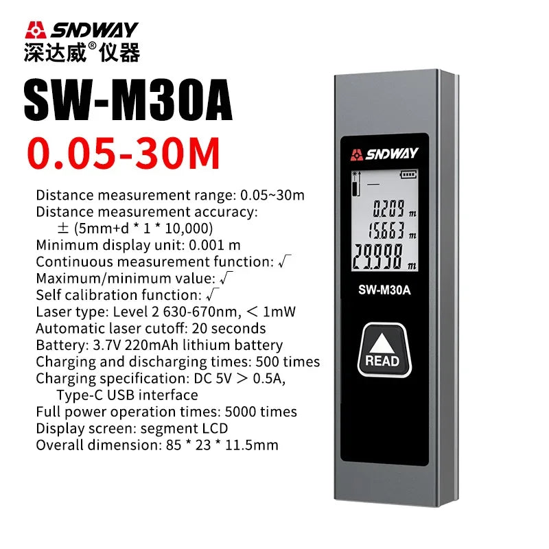 Mini Metal Laser Distance Meter Rechargeable Rangefinder High Accuracy 40M 50M 60M Measuring Tape Construction Measuring Tool