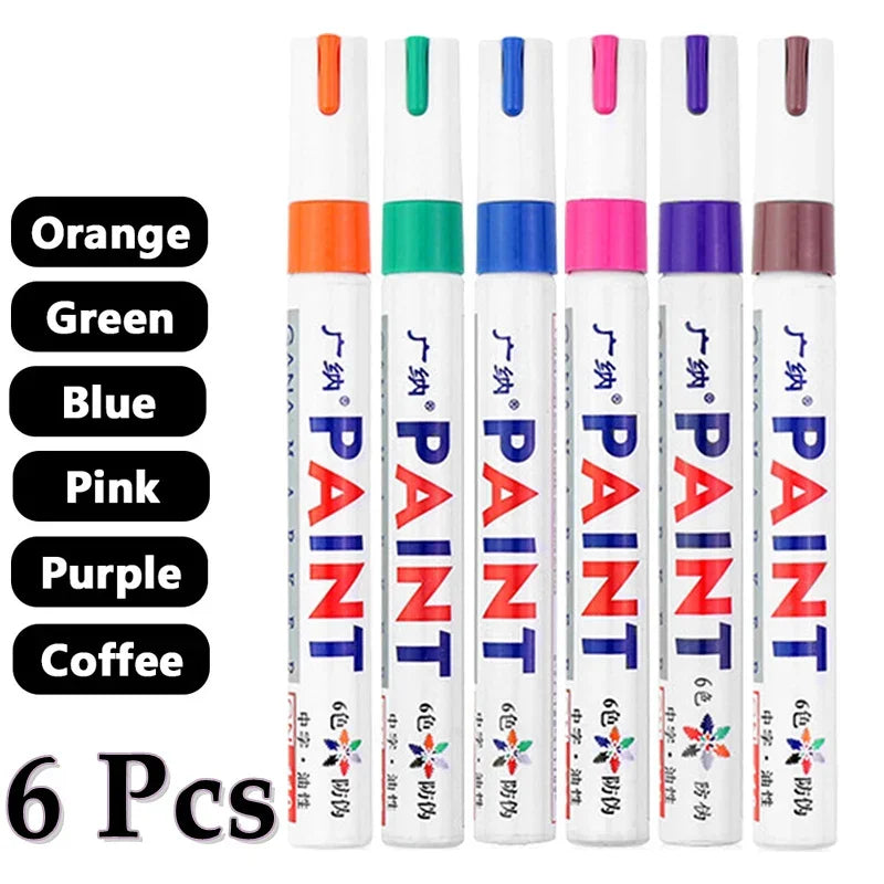 6 Pcs Colorful Permanent Paint Marker Waterproof White Markers tire tread rubber fabric Paint metal 12 Colors Paint Marker Pens