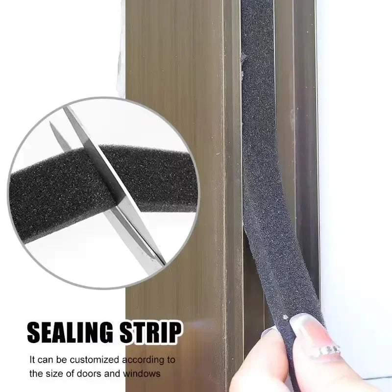 60/2m Foam Door Window Sealing Strip Weather Stripping Soundproof Windproof Dustproof Black Self-Adhesive Sponge Seal Tape