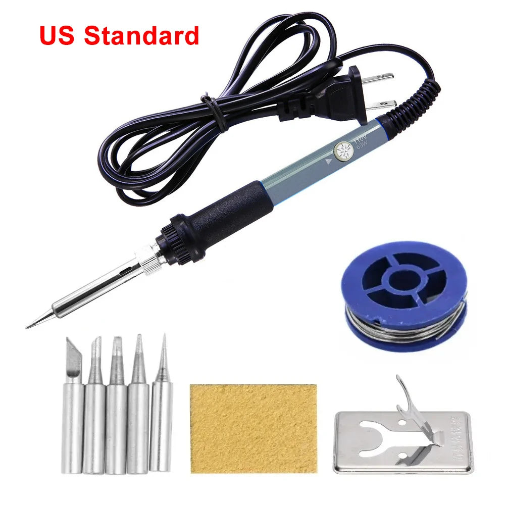 60W Adjustable Temperature Electric Soldering Iron EU 220V / US 110V Welding Iron Rework Station Heat Pen Tips DIY for Repairing