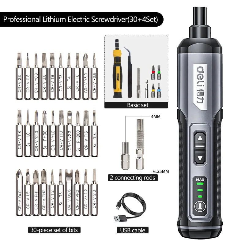 Cordless Electric Screwdriver Rechargeable 2000mah Lithium Battery Mini Drill 4V Power Tools Set Household Maintenance Repair