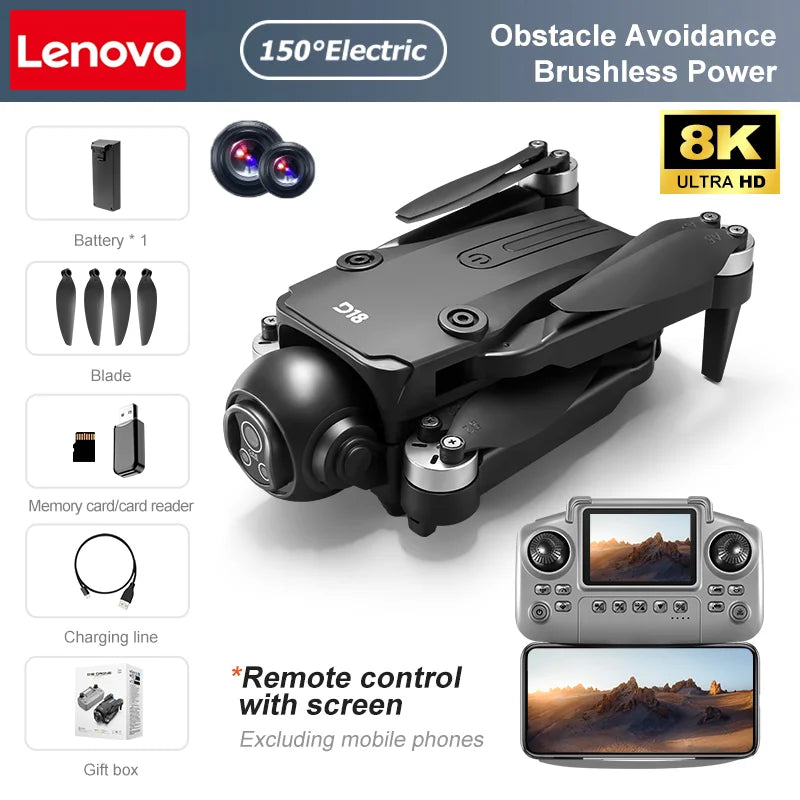 Lenovo D18 GPS Drone 8K Aerial HD Dual Camera Intelligent Obstacle Avoidance Brushless Power 5G WIFI GPS Return Screen RC Drone