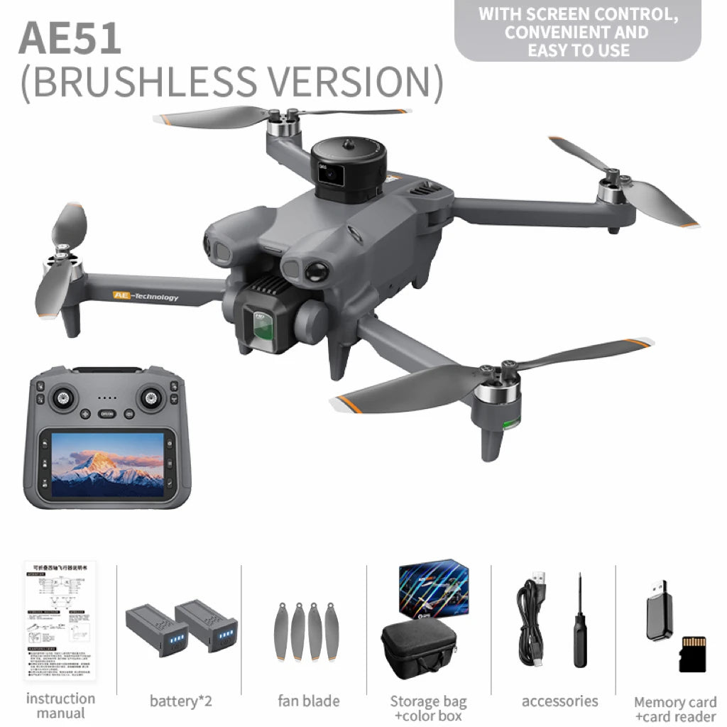 AE51 Foldable GPS Drone 4.5 Inch Large Screen Controller 4K HD Camera Optical Flow Stable Hover WiFi FPV RC Quadcopter for Gift