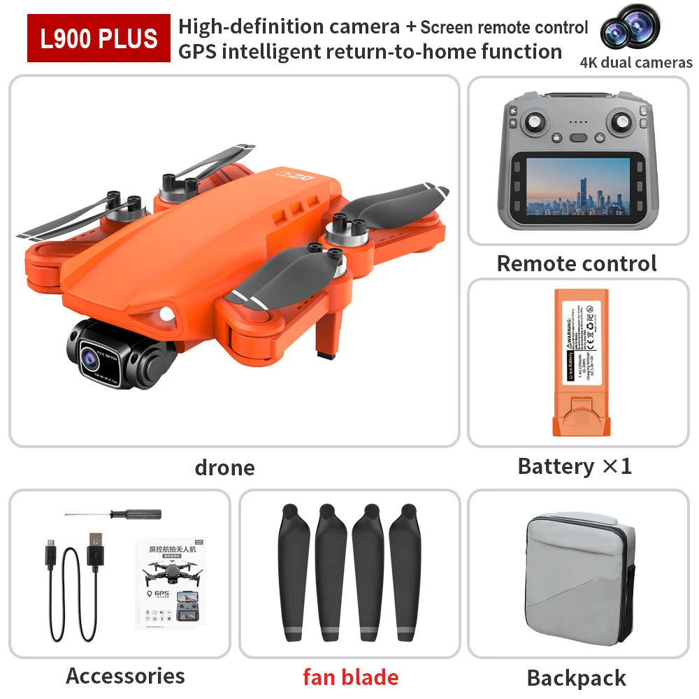 L900 PLUS GPS Drone 4K Professional HD Camera Brushless Motor 5G WIFI With Screen Remote Control FPV Dron RC Quadcopter Boy Toys