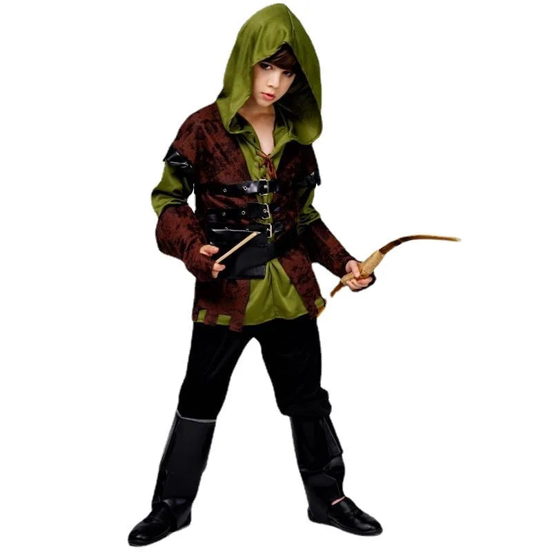 Parent-child outfit Adult Man Children Hunter Archer Robin Hood Costume for Boy's Huntsman Peter Pan Costumes Green Deluxe Cos
