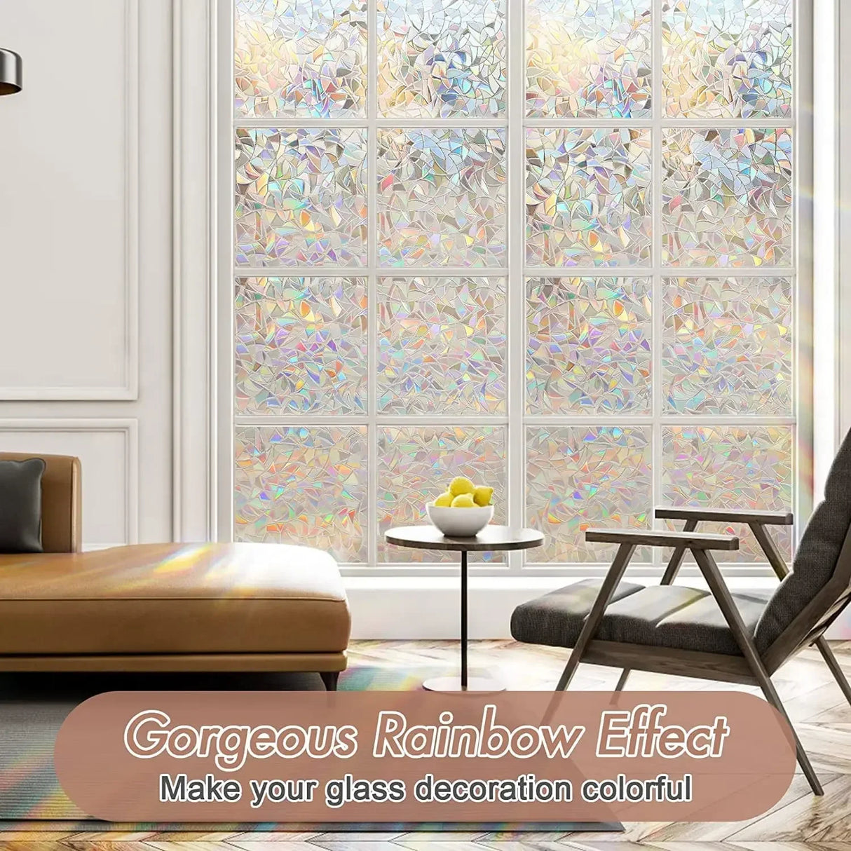 Window Privacy Film Rainbow Static Cling Stained Glass Film Window Covering Sticker Non-Adhesive Removable Reflective for Home