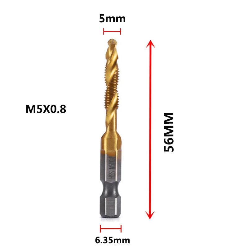 Hex Shank Titanium Plated HSS Screw Thread Metric Tap Drill Bits Screw Machine Compound Tap M3 M4 M5 M6 M8 M10 Hand Tools