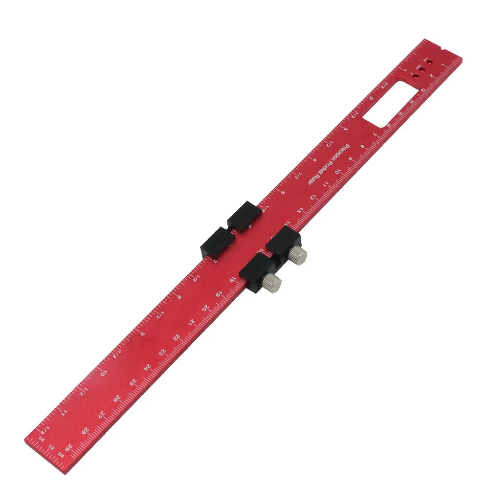 Woodworking Tools Ruler - Pocket Ruler Layout Tool Aluminum Precision Ruler with T-Track Metal Slide Stops,Inch and Metric Scale