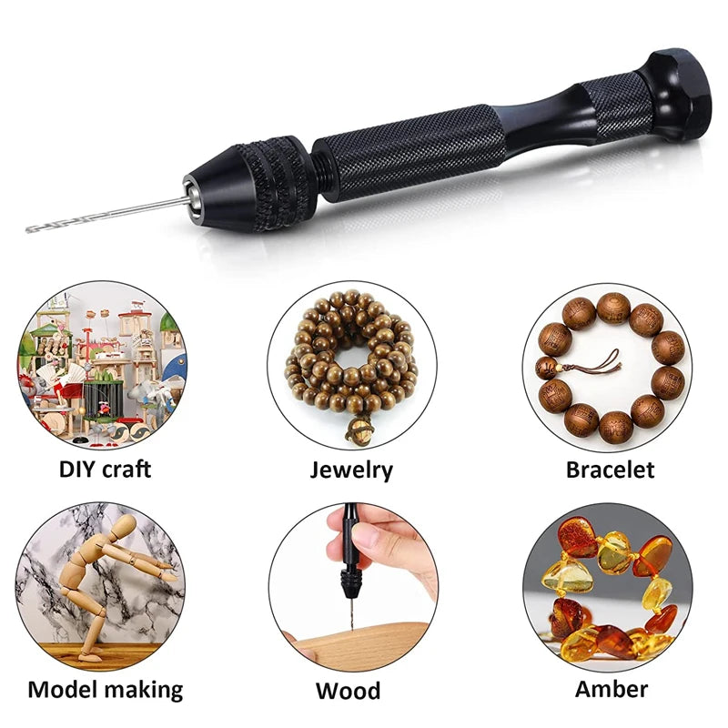 Micro Mini Pin Vise Hand Drill Twist Bit PCB Set Rotary Tool For DIY Craft Carving Resin Polymer Clay Plastic Jewelry Making