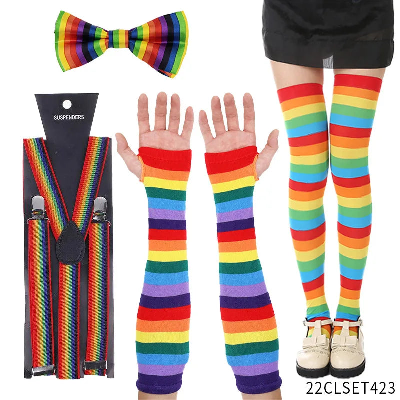 Clown Costume - Nose Wig Bow Tie Shoes Headband Gloves Hat Stockings and Vest Dress Up Cosplay Props Accessories