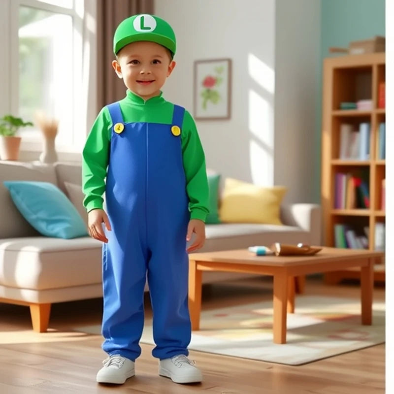 Plumber Costume Cosplay Outfit Bodysuit Children's Clothes Stage Performance Overalls Funny Sets Boy Girl Anime Role Play Outfit