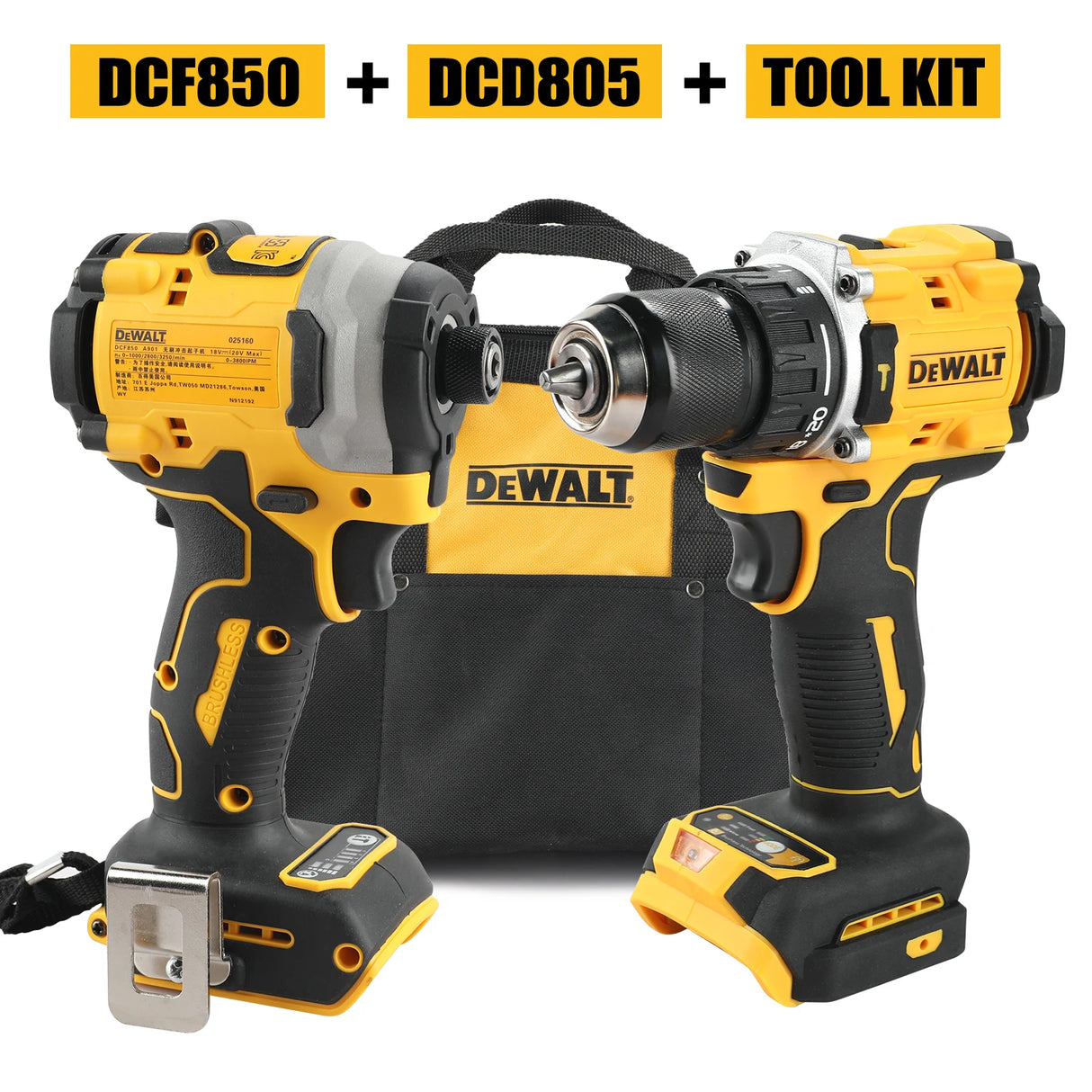 DeWalt Lithium Brushless Motor Screwdriver Electric Screwdriver Electric Hand Drill Impact Drill Combination Kit Dcd805 Dcf850