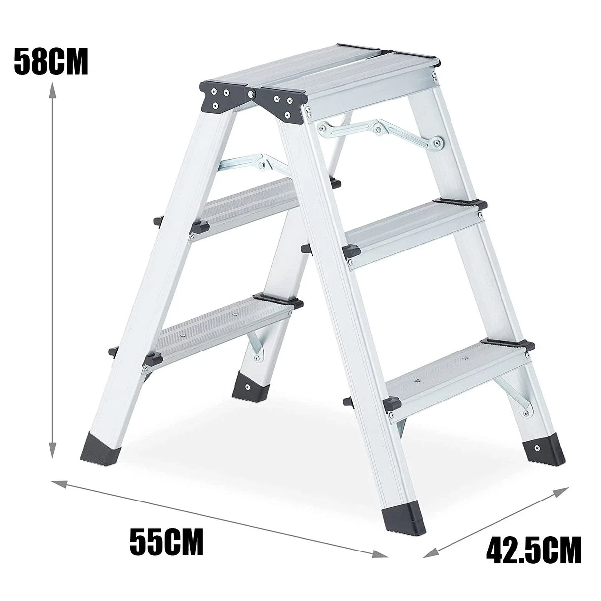 2/3 Step Folding Ladder Lightweight Aluminium Ladder Non-Slip Herringbone Ladder Wide Platform Steps for Working Household
