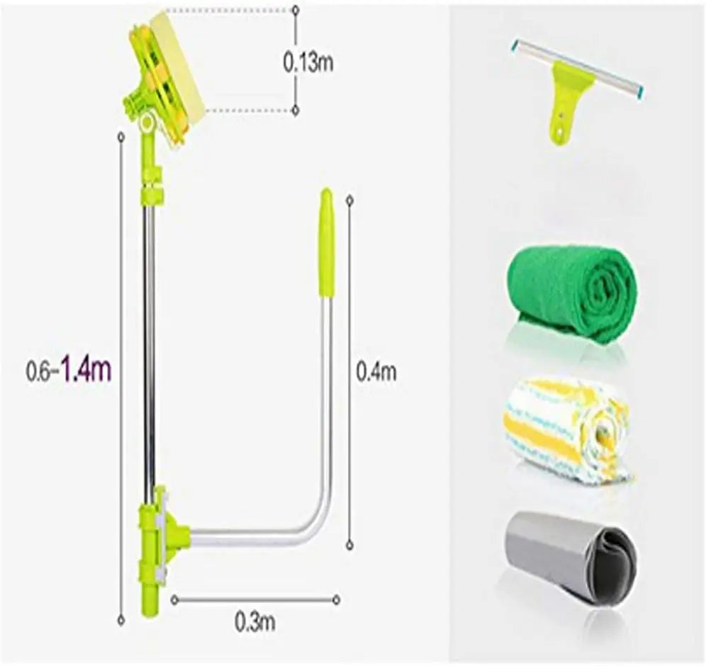 DayPlus Mulpurpose 2 in 1 Window Cleaning Tool-U Shaped Telescopic High Rise Window Cleaner, Adjustable Sponge Head&Squeegees
