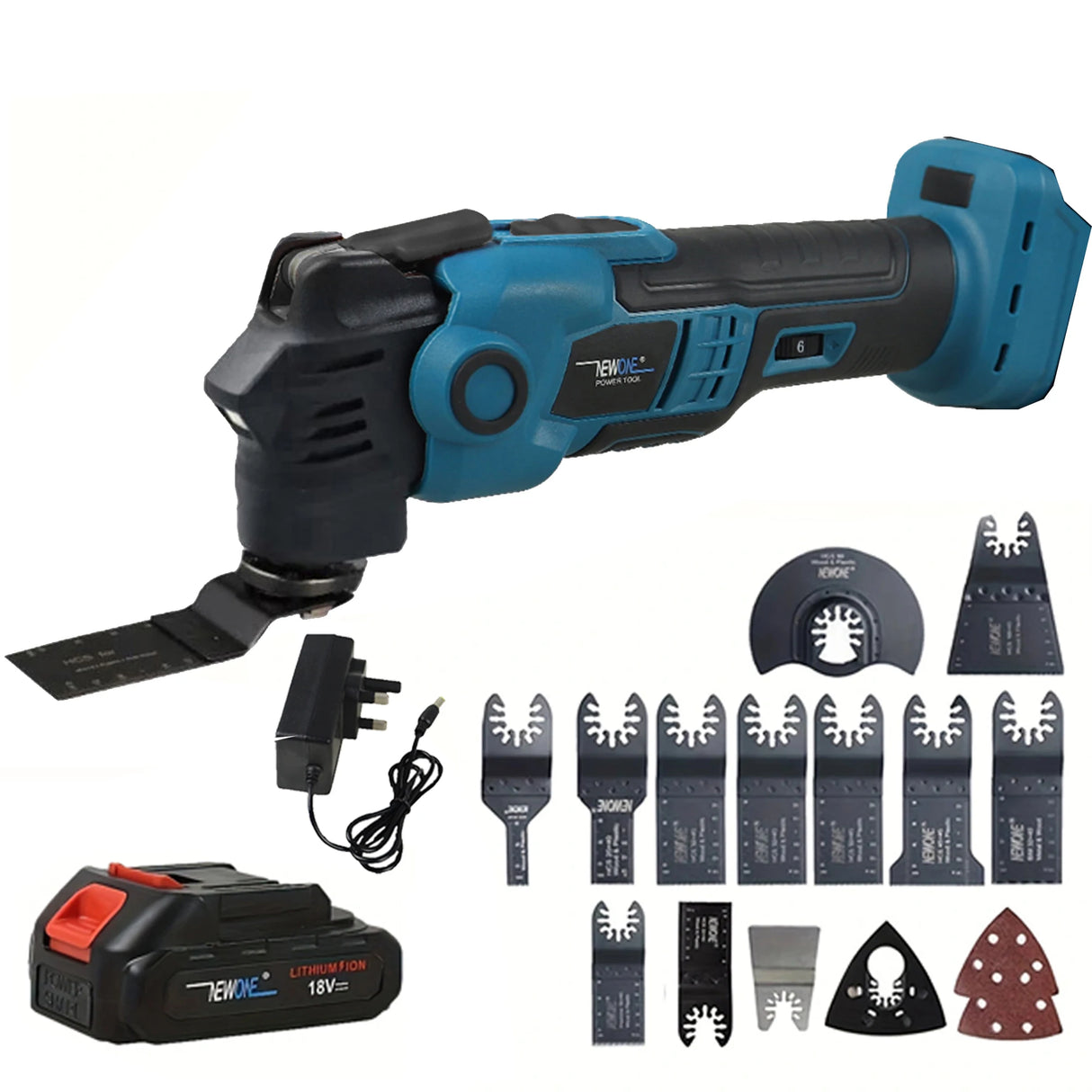 NEWONE 18V Brushless Oscillating Tool, Max Quick-release Anti-vibration Oscillating Multi-Tool, 6 Variable Speed Cordless Tool,