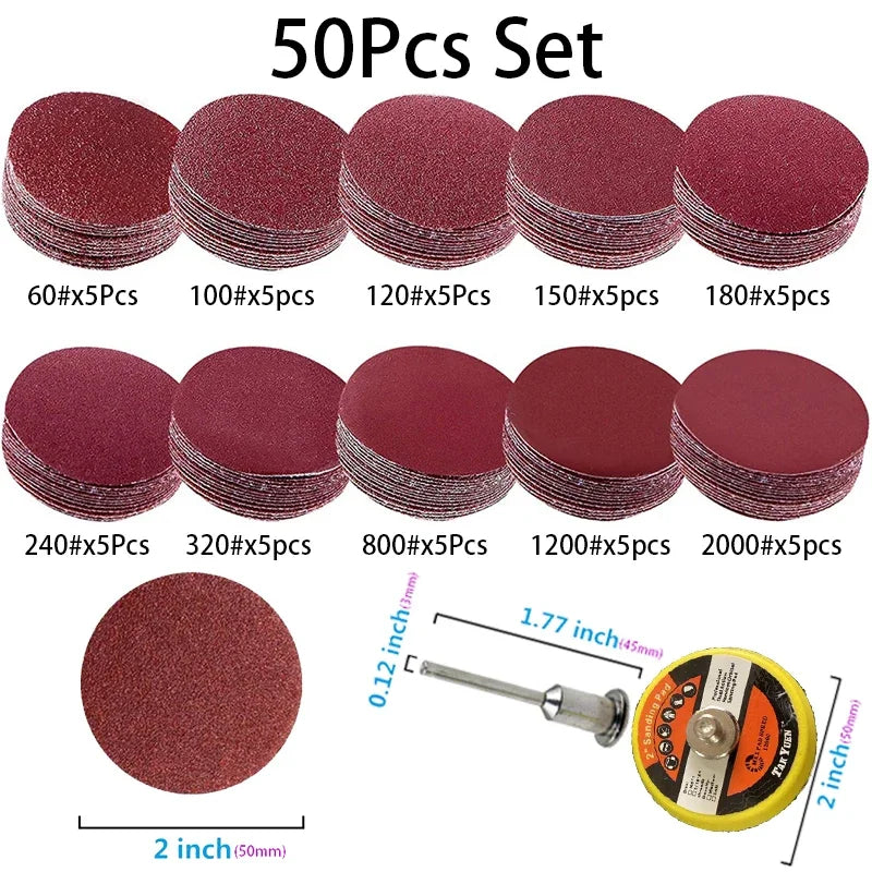 50-100pcs Set 2 inch Sanding Discs Pad Kit for Drill Grinder Rotary Tools with Backer Plate Includes 60-2000 Grit Sandpapers