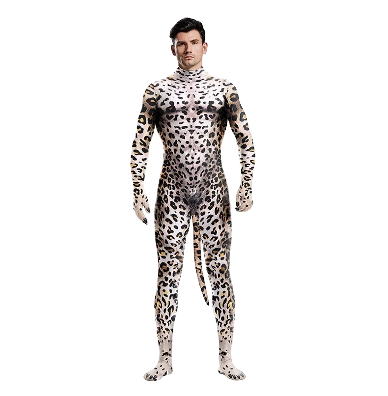 Halloween Costume Adult Mens Wild Animal Cosplay Costume Full Cover 3D Print Beast Petsuit Jumpsuit Bodysuit Tail