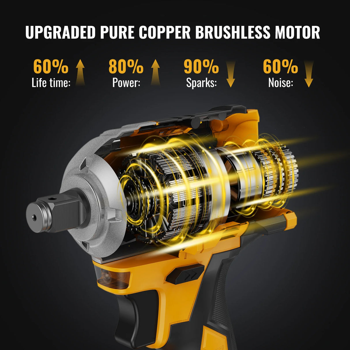 CONENTOOL 21 V Cordless Impact Wrench, 1/2in 680N.m High Torque Drill, Brushless Impact Gun with 2x 4000mah Batteries, 6 Sockets