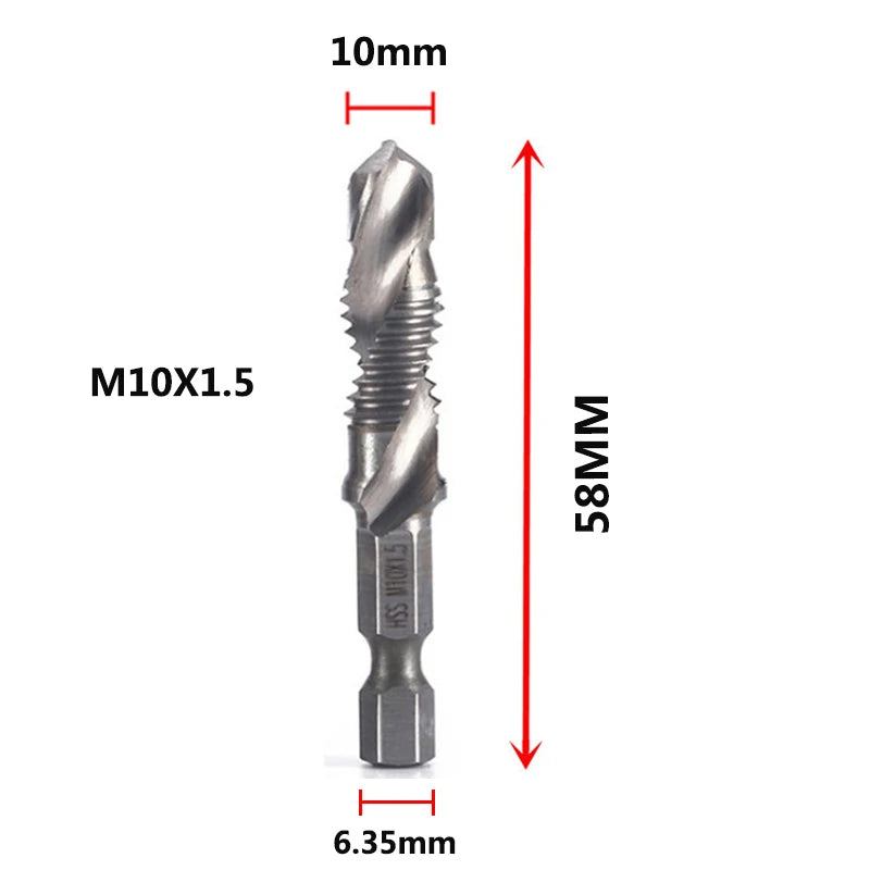 Hex Shank Titanium Plated HSS Screw Thread Metric Tap Drill Bits Screw Machine Compound Tap M3 M4 M5 M6 M8 M10 Hand Tools