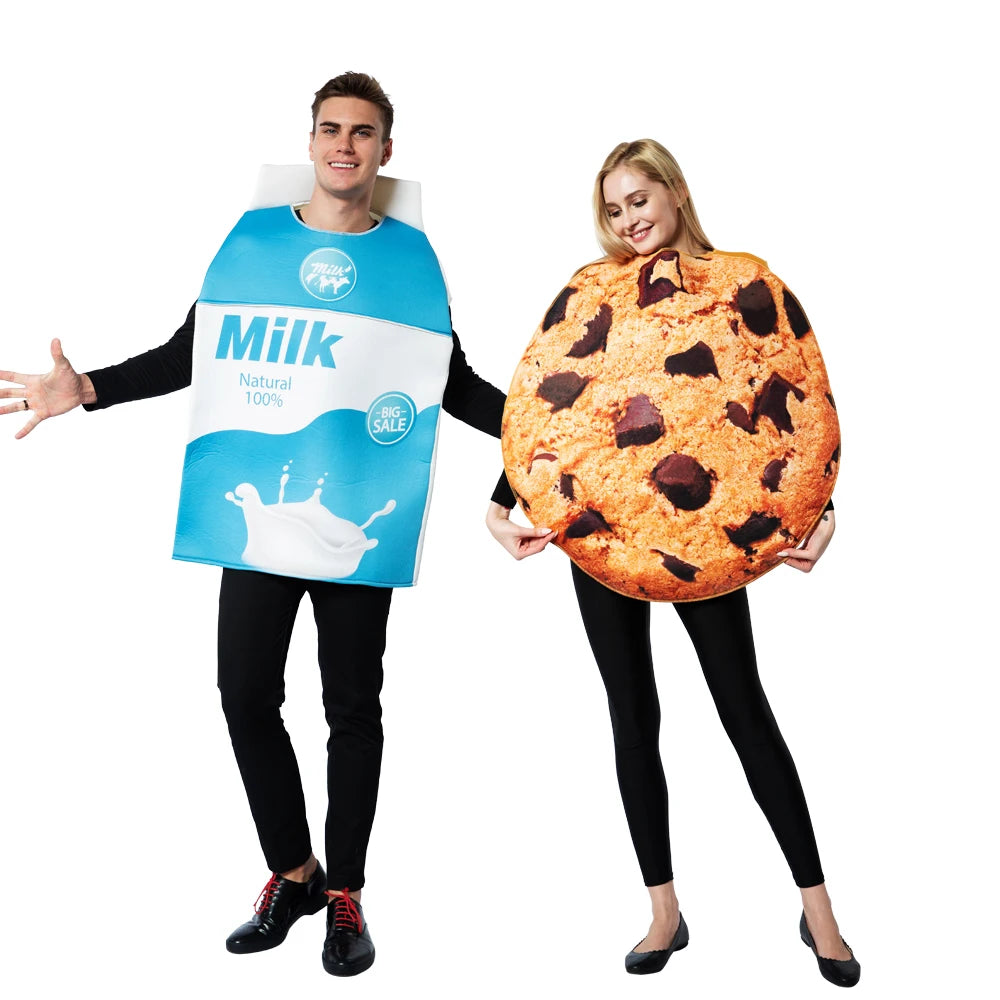 Funny Adult Kids Cookies And Milk Costume Halloween Costume For Couple Men Milk Costume Women Cookies Cosplay Performance Props