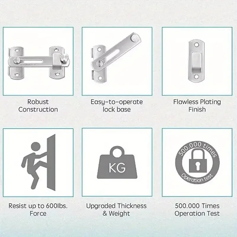 1Pcs Stainless Steel Sliding Barn Door Lock Hardware Gate Latches, Window Closet, Matte Black Silvery