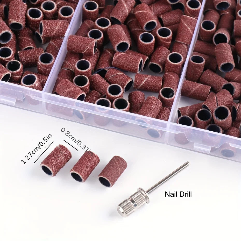 210pcs/Box Sanding Cap Bands For Electric Manicure Machine 180/120/80 Grit Nail Drill Grinding Bit Files Pedicure Tool Set