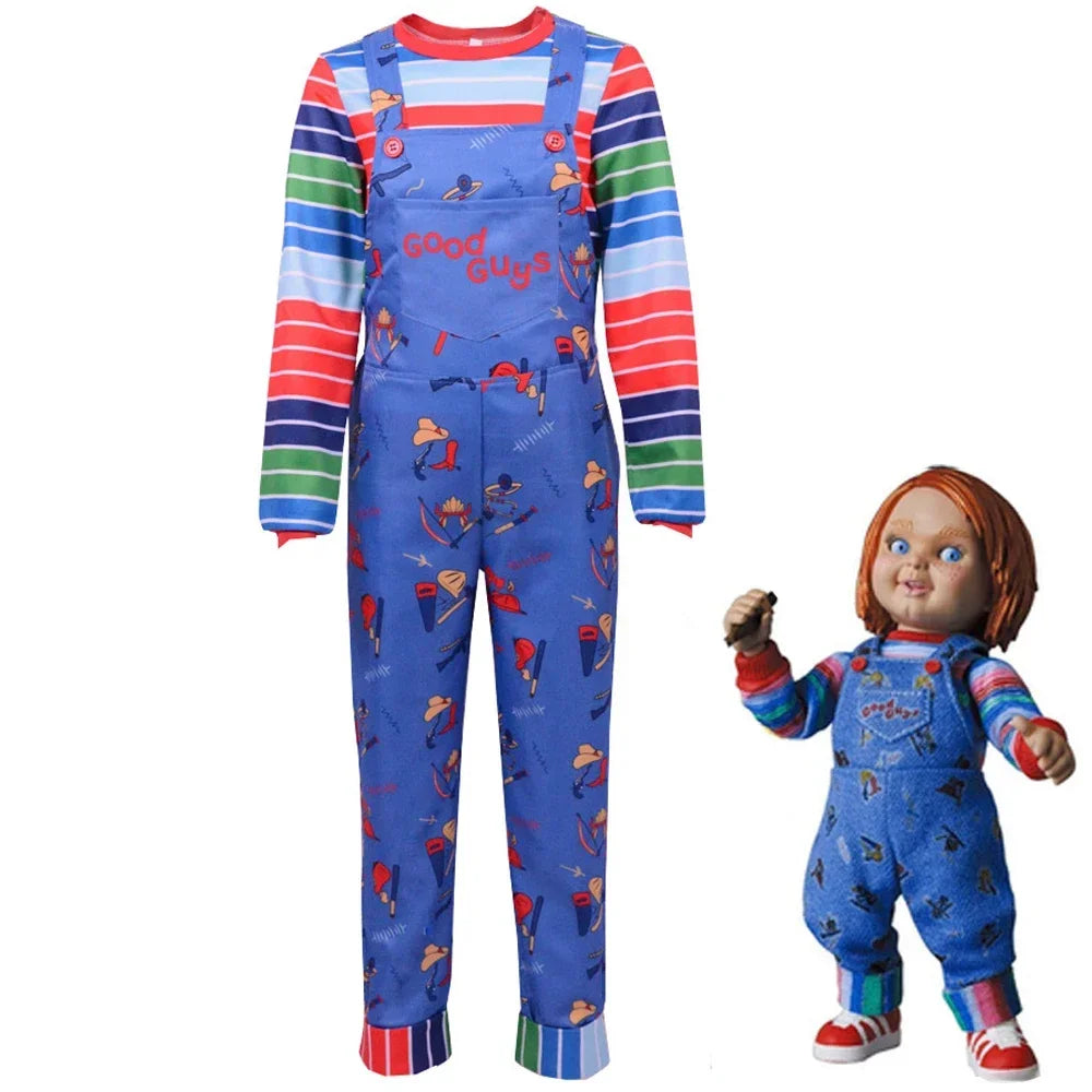 Anime Scary Chucky Women Dress Cosplay Costume Cartoon Horror Chucky Jumpsuits Halloween Clothing for Men Women Party Costumes