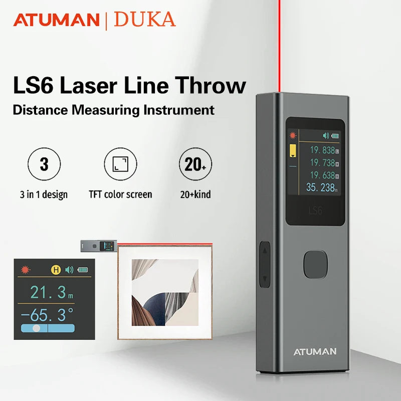 DUKA ATuMan Mini Laser Rangefinder LS6 40m Distance Angle Meter Measuring Tools Portable Rechargeable with Laser Line Marker