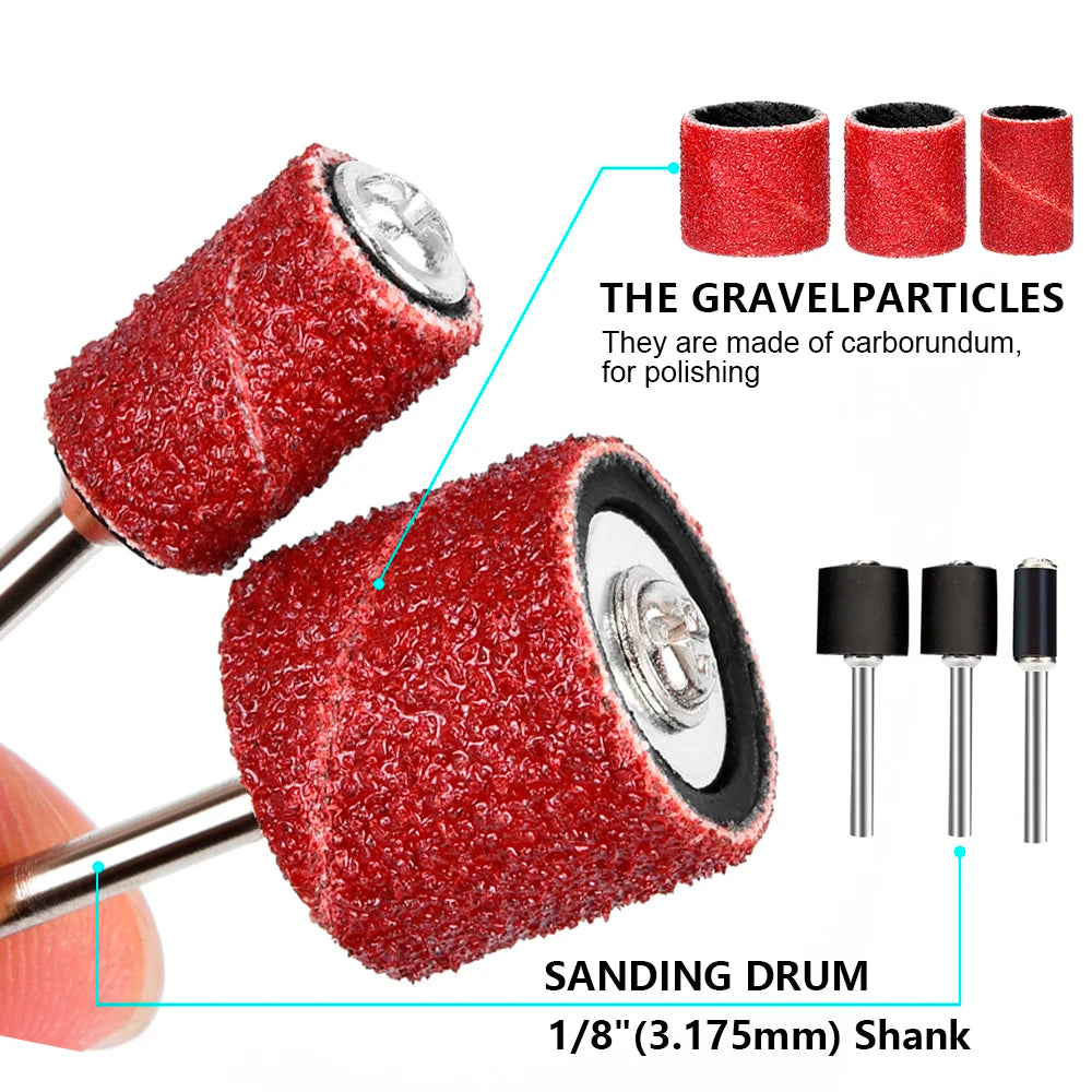 CMCP 102/132pcs Sanding Drum Set 1/4 3/8 1/2 Inch Sanding Bands With Sanding Mandrels For Nail Dremel Accessories