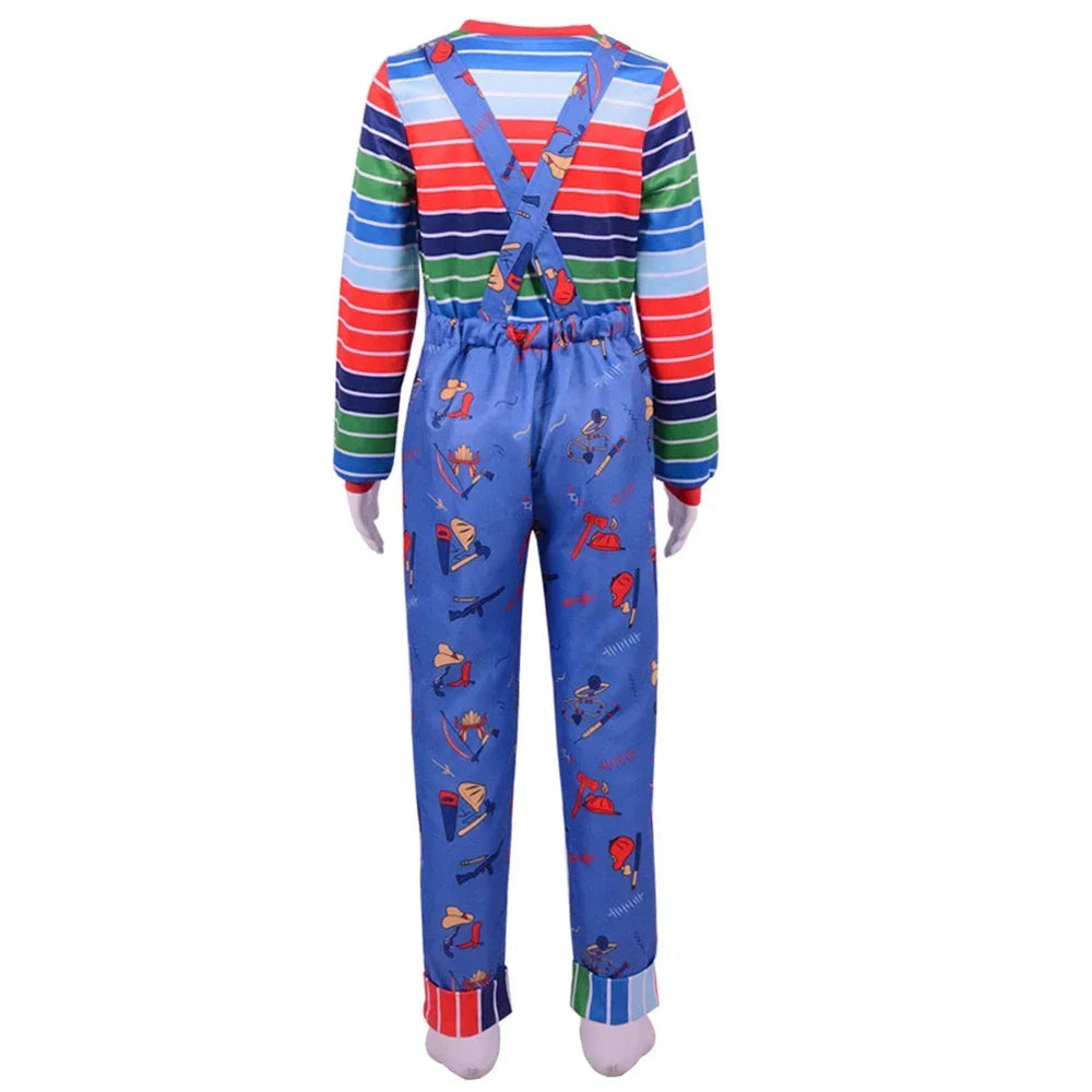 Anime Scary Chucky Women Dress Cosplay Costume Cartoon Horror Chucky Jumpsuits Halloween Clothing for Men Women Party Costumes
