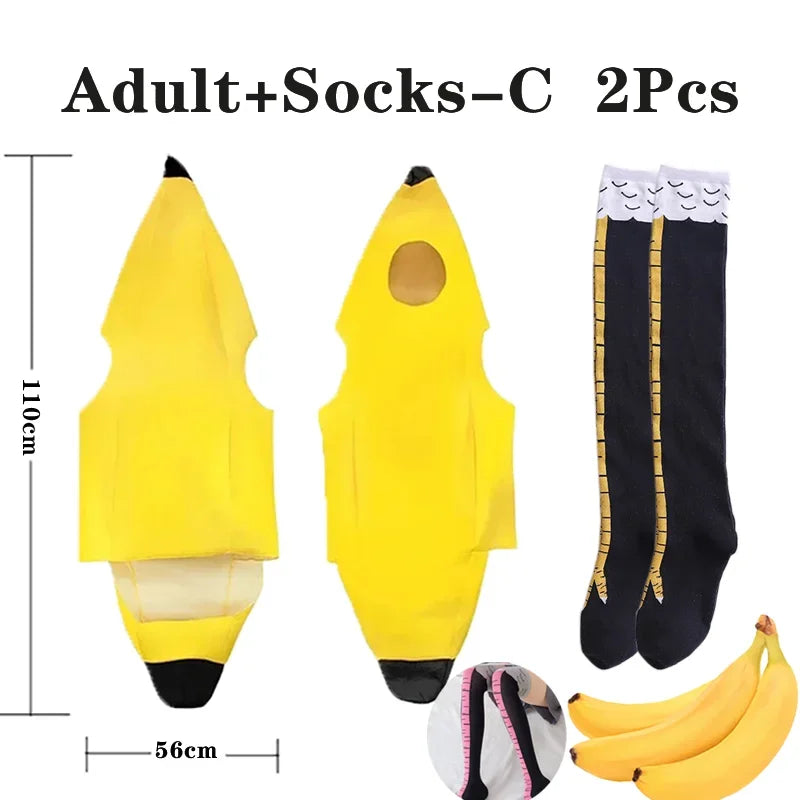 Child/Adult Banana Cosplay Halloween Christmas Costumes Performance Costume Fruit Banana Costume Performance Costume