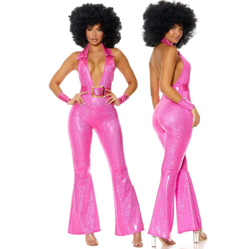 Halloween Vintage Party 70's 80's Hippies Costumes Cosplay Jumpsuit Carnival Music Festival Disco Dance Hippies Outfits Suit