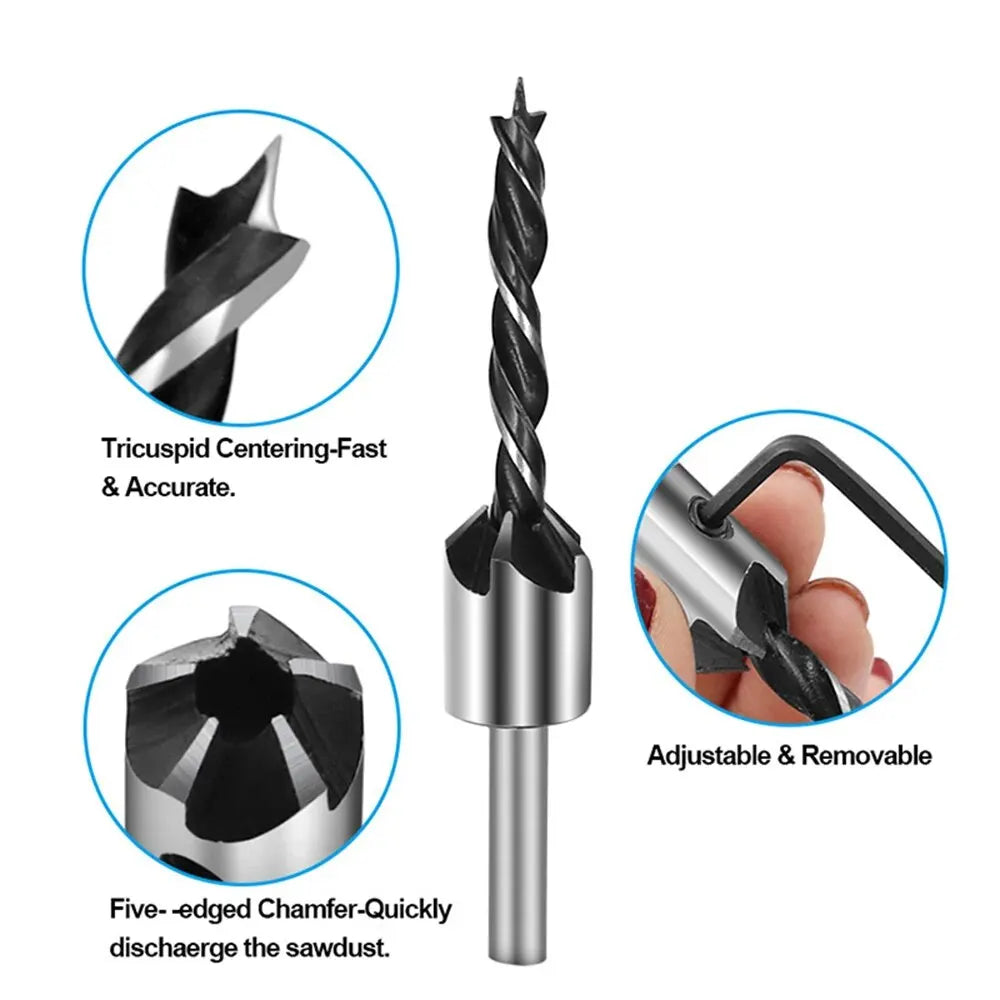 4pc Three Pointed Woodworking Counterbore Drill 3-6mm Reaming Drill Screw Chamfering Drill Bit Hole Opener Tool Set