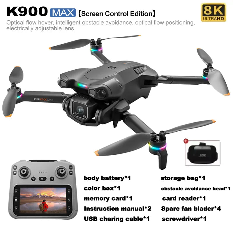 New K900 MAX GPS Drone Professional Dual Camera 8K Screen Remote Control UAV Brushless Obstacle Quadcopter Airplane Kid Gift Toy