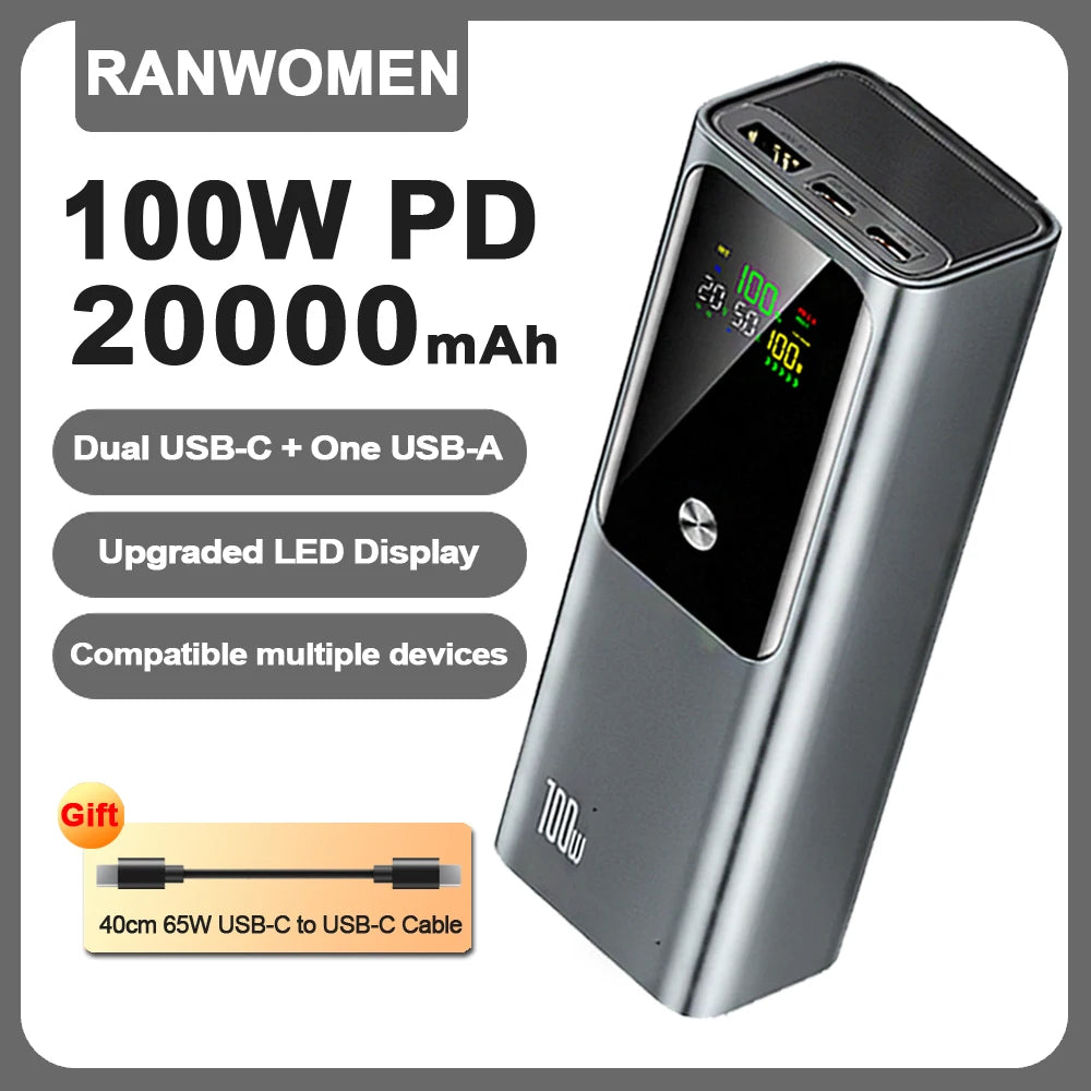 20000mAh portable power bank 100W fast charging