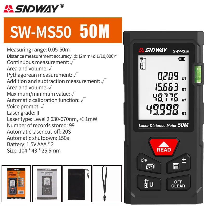 SNDWAY Laser Distance Meter Digital Range Finder 100m 70m 50m Rangefinder Trena Lazer Tape Measure Ruler Roulette Measurer Tool
